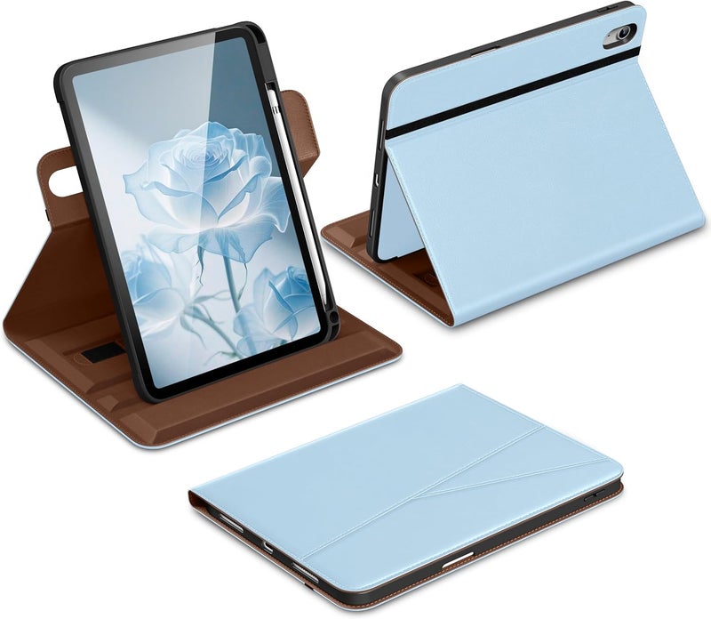 DTTO for iPad A16 Case, iPad 11th / 10th Generation Case (2025/2022), 360 Degree Rotating Premium Leather Folio Stand Cover with Pencil Holder, Ice Blue - Image 1